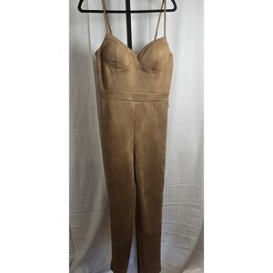 Haute Monde Jumpsuit Women‎ L Tan Faux Suede Bustier Strappy Bodycon Romper Jrs